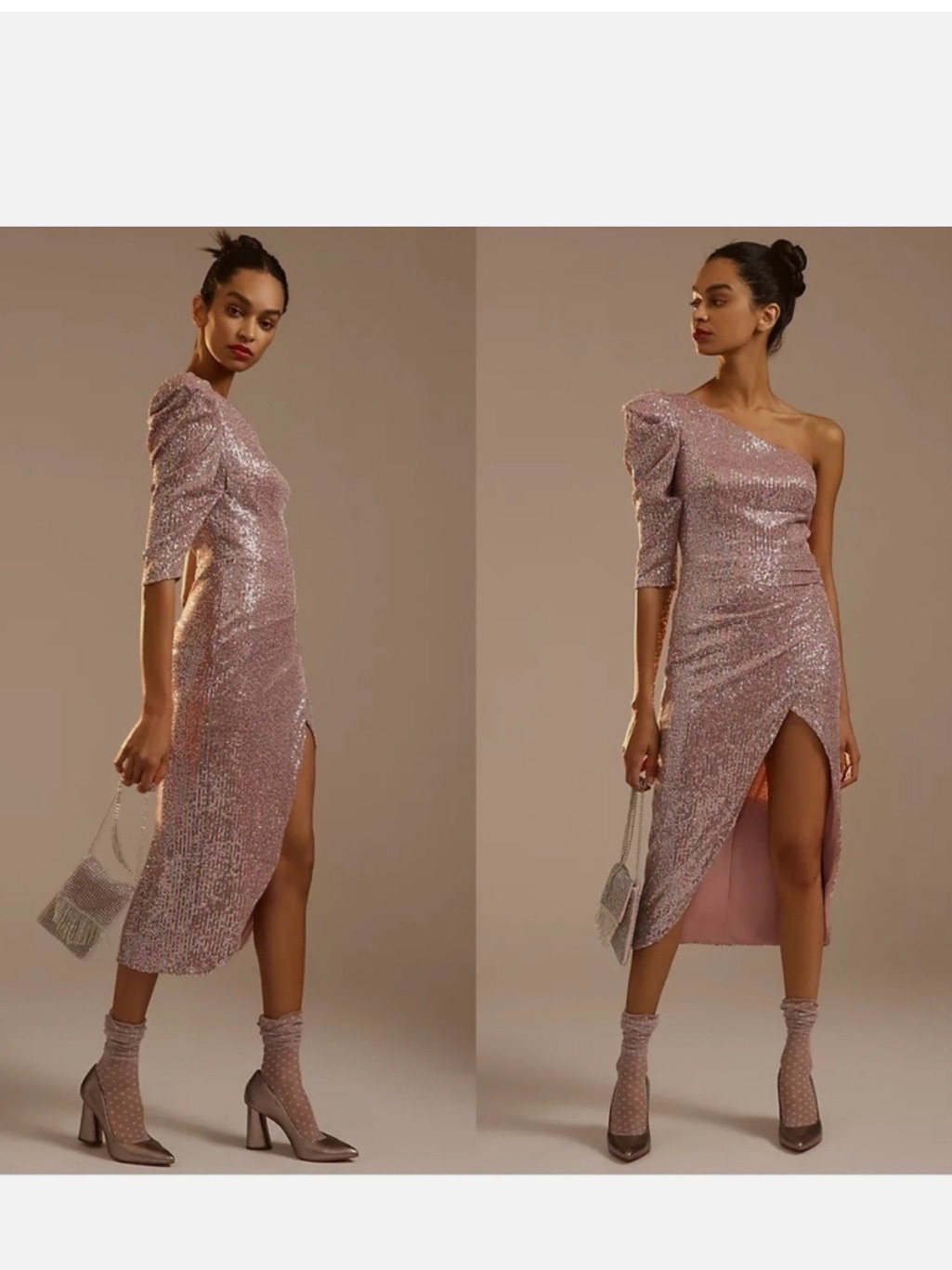 Ieena For Mac Duggal Mauve Sequin One-Shoulder Midi Dress
